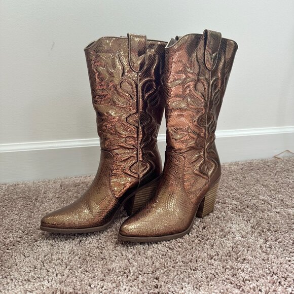 NWT Women's Michael Shannon Metallic Bronze/Gold Cowboy Boots Size 8 - Picture 4 of 11